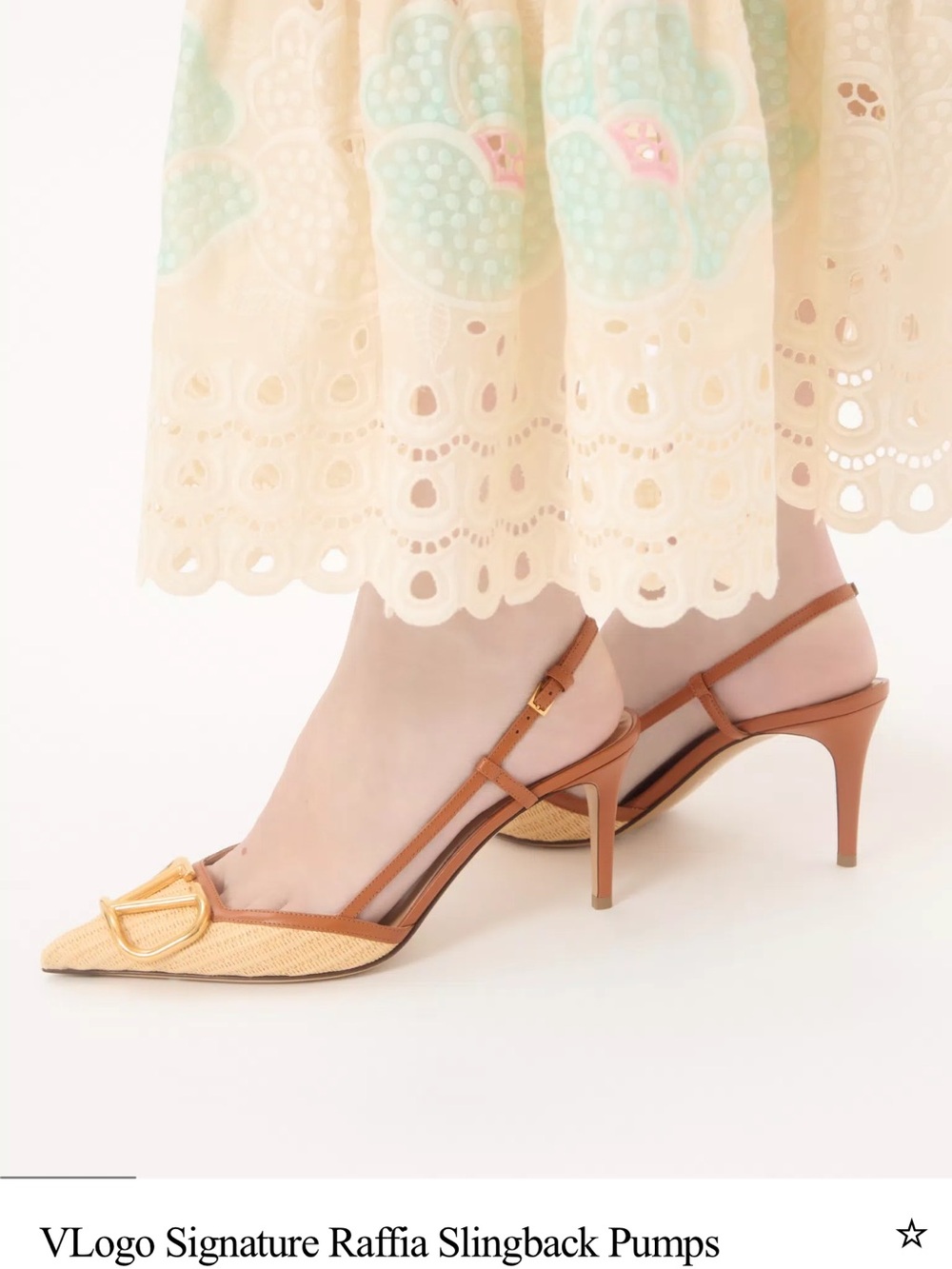 Valentino Garavani Raffia Pointed Slingback Pumps with Gold VLogo - Picture 6 of 10
